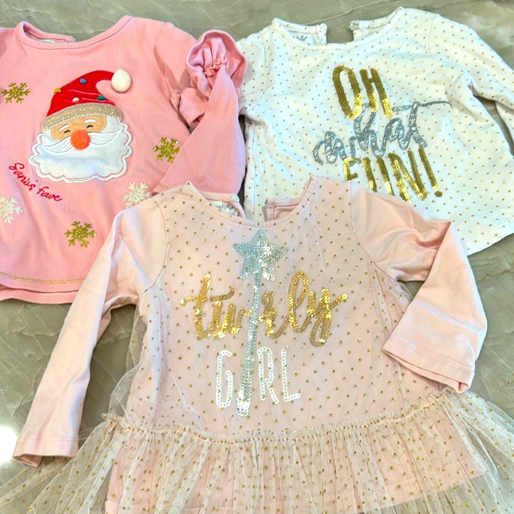 Three (3) x Mudpie Girls Holiday shirts 2T